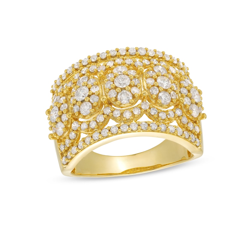 Main Image 1 of 1.45 CT. T.W. Oval Multi-Diamond Edge Wide Band in 10K Gold