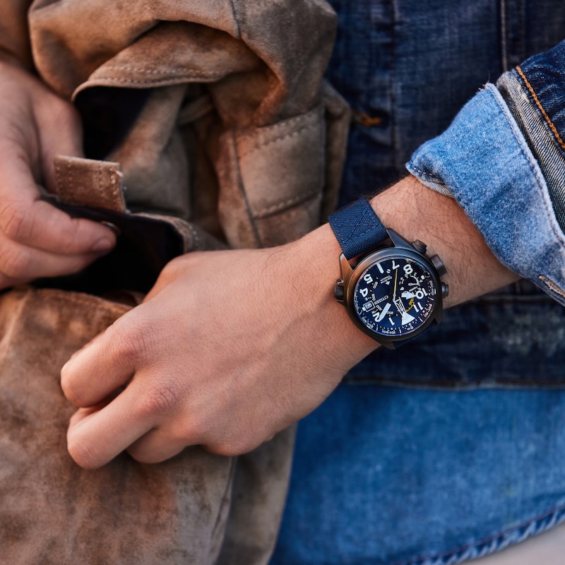 Men's Citizen Eco-Drive® Promaster Dive Dark Blue Super Titanium™ Strap Watch with Blue Dial (Model: BN4065-07L)|Peoples Jewellers