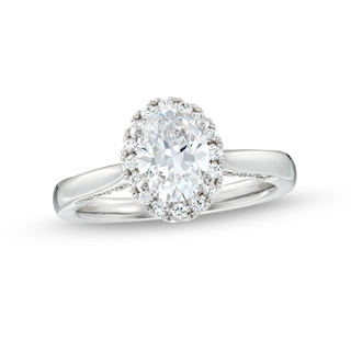 1.38 CT. T.W. Oval Certified Lab-Created Diamond Frame Engagement Ring in 14K White Gold (F/SI2)