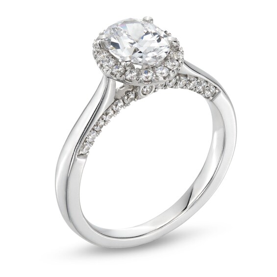 1.38 CT. T.W. Oval Certified Lab-Created Diamond Frame Engagement Ring in 14K White Gold (F/SI2)