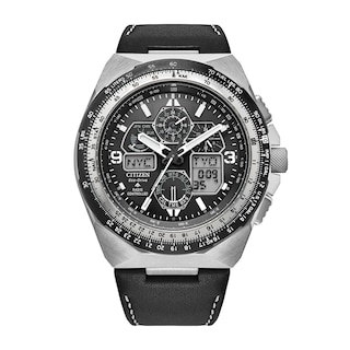 Men's Citizen Eco-Drive® Promaster Air Skyhawk A-T Chronograph Black Strap Watch with Black Dial (Model: JY8149-05E)