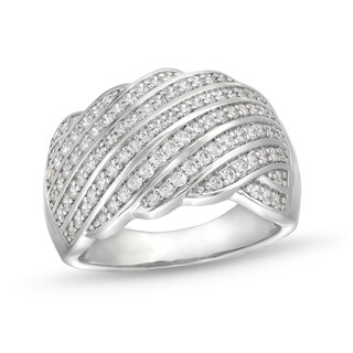 0.69 CT. T.W. Diamond Linear Multi-Row Rolling Wave Ring in 10K Gold