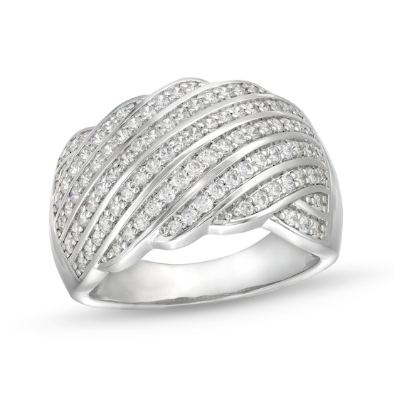 0.69 CT. T.W. Diamond Linear Multi-Row Rolling Wave Ring in 10K Gold