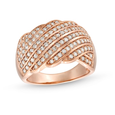 0.69 CT. T.W. Diamond Linear Multi-Row Rolling Wave Ring in 10K Rose Gold