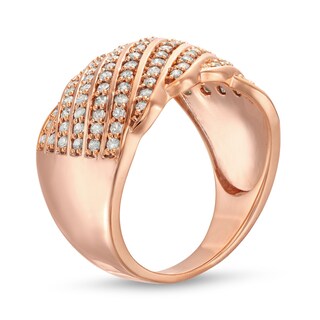 0.69 CT. T.W. Diamond Linear Multi-Row Rolling Wave Ring in 10K Rose Gold