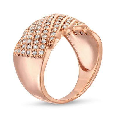 0.69 CT. T.W. Diamond Linear Multi-Row Rolling Wave Ring in 10K Rose Gold