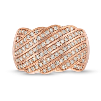 0.69 CT. T.W. Diamond Linear Multi-Row Rolling Wave Ring in 10K Rose Gold