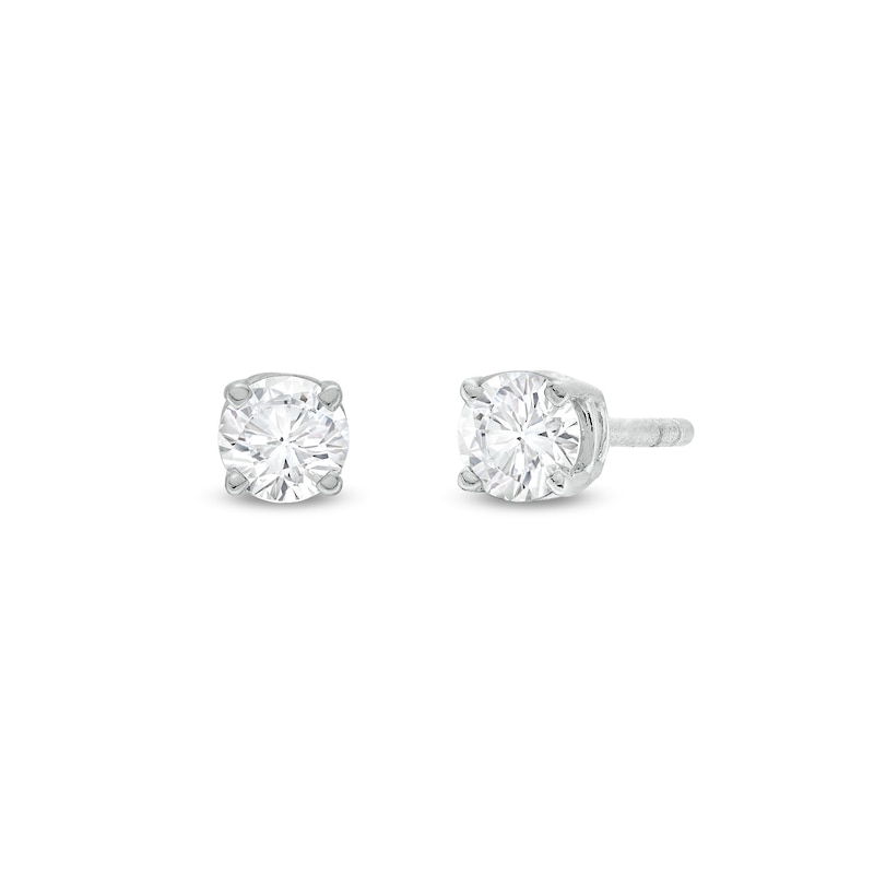 0.10 CT. T.W. Certified Lab-Created Diamond Solitaire Stud Earrings in Sterling Silver (I/SI2)|Peoples Jewellers