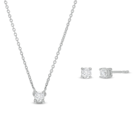 0.30 CT. T.W. Certified Lab-Created Diamond Solitaire Pendant and Solitaire Stud Earrings Set in Sterling Silver (I/SI2)