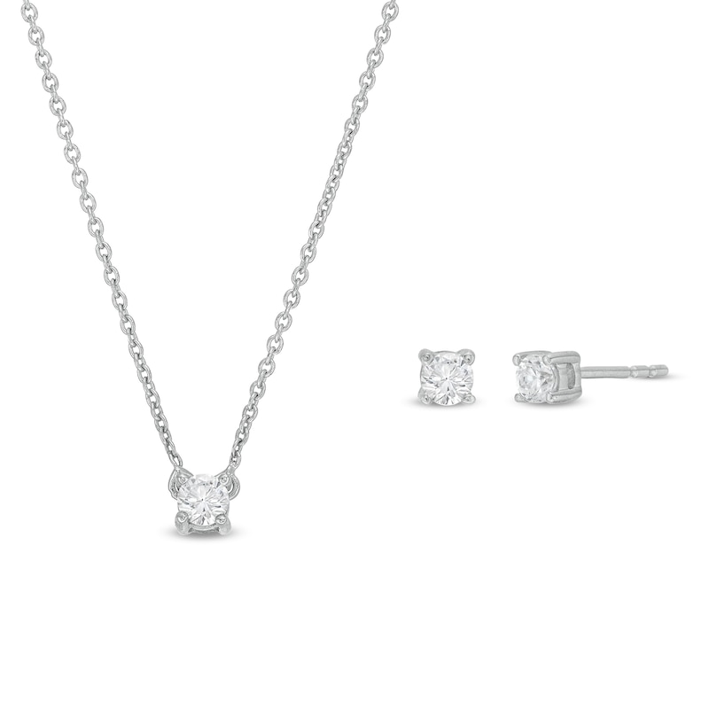 0.30 CT. T.W. Certified Lab-Created Diamond Solitaire Pendant and Solitaire Stud Earrings Set in Sterling Silver (I/SI2)|Peoples Jewellers