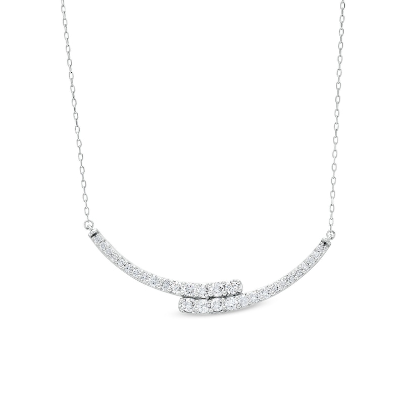 1.00 CT. T.W. Certified Lab-Created Diamond Bypass Curved Bar Necklace in 10K White Gold (F/SI2)|Peoples Jewellers