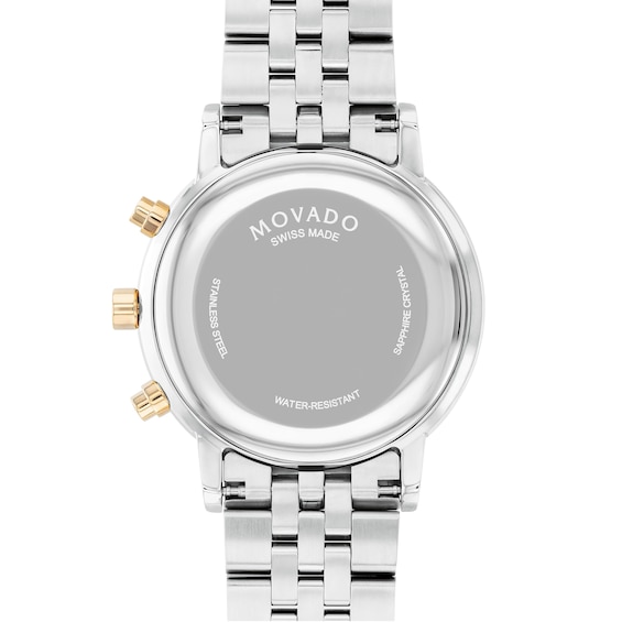 Men's Movado Museum® Classic Two-Tone PVD Chronograph Watch with Black Dial and Date Window (Model: 0607777)