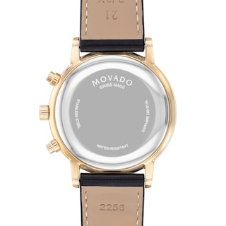 Men's Movado Museum® Classic Gold-Tone PVD Chronograph Strap Watch with Black Dial and Date Window (Model: 0607779)