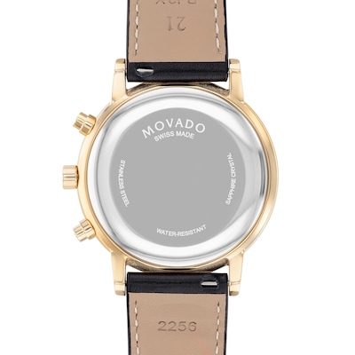 Men's Movado Museum® Classic Gold-Tone PVD Chronograph Strap Watch with Black Dial and Date Window (Model: 0607779)