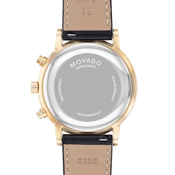 Men's Movado Museum® Classic Gold-Tone PVD Chronograph Strap Watch with Black Dial and Date Window (Model: 0607779)