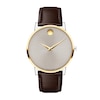 Thumbnail Image 0 of Men's Movado Museum® Classic Gold-Tone PVD Brown Strap Watch with Dotted Grey Dial (Model: 0607800)