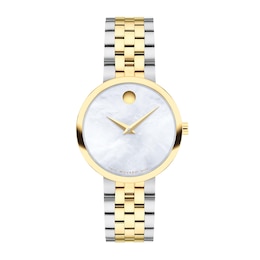 Ladies' Movado Museum® Classic Two-Tone PVD Watch with Mother-of-Pearl Dial (Model: 0607812)