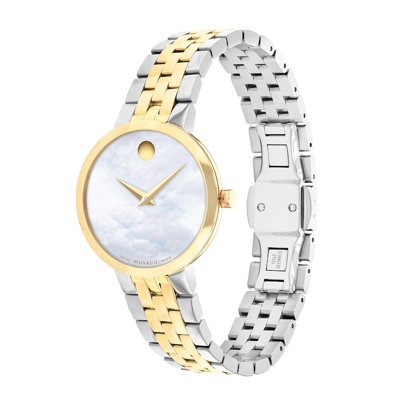 Ladies' Movado Museum® Classic Two-Tone PVD Watch with Mother-of-Pearl Dial (Model: 0607812)|Peoples Jewellers