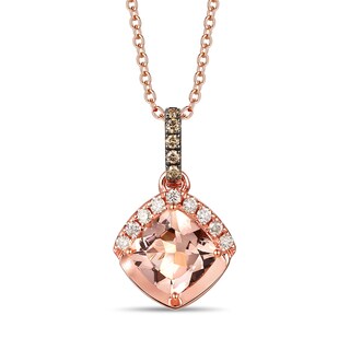 Le Vian® 6.0mm Cushion-Cut Morganite and 0.11 CT. T.W. Diamond Pendant in 14K Strawberry Gold™