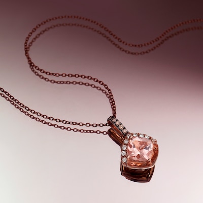 Le Vian® 6.0mm Cushion-Cut Morganite and 0.11 CT. T.W. Diamond Pendant in 14K Strawberry Gold™