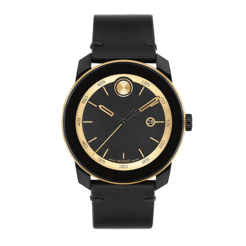 Men's Movado Bold® TR90 Black Strap Watch with Gold-Tone Dial and Date Window (Model: 3601130)|Peoples Jewellers