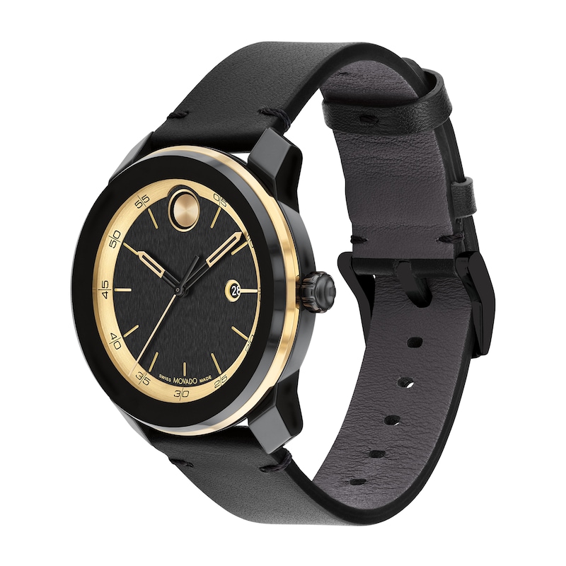 Men's Movado Bold® TR90 Black Strap Watch with Gold-Tone Dial and Date Window (Model: 3601130)