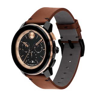 Men's Movado Bold® TR90 Brown Strap Watch with Black and Bronze-Tone Dial and Date Window (Model: 3601115)