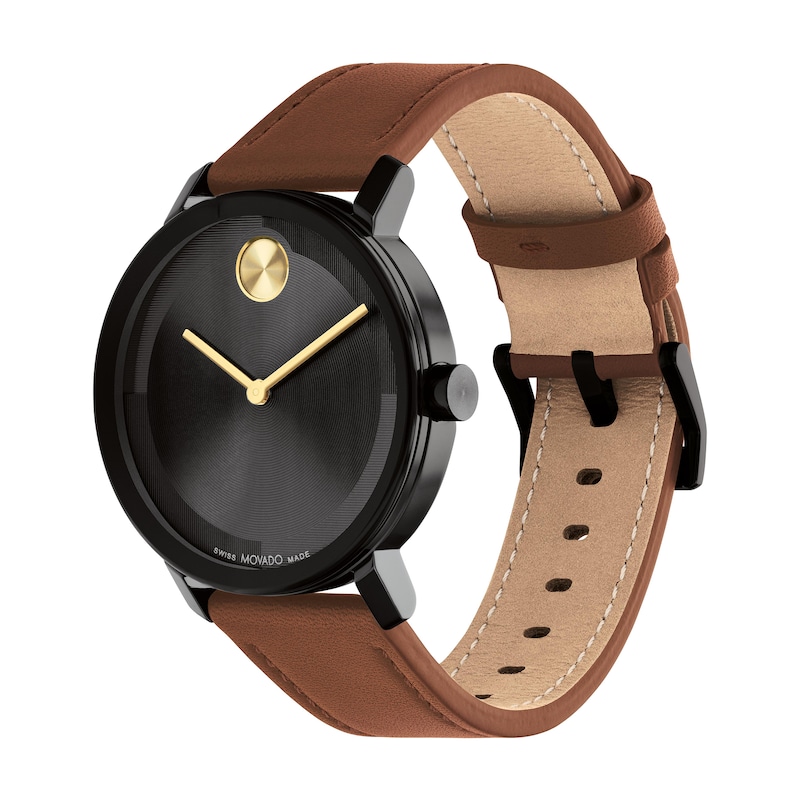 Men's Movado Bold® Evolution Black IP Brown Strap Watch with Textured Tonal Black Dial (Model: 3601083)