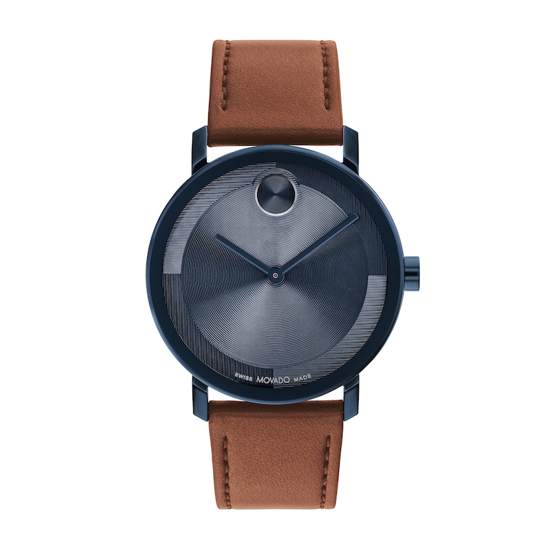 Main Image 1 of Men's Movado Bold® Evolution Blue IP Brown Strap Watch with Textured Tonal Blue Dial (Model: 3601093)