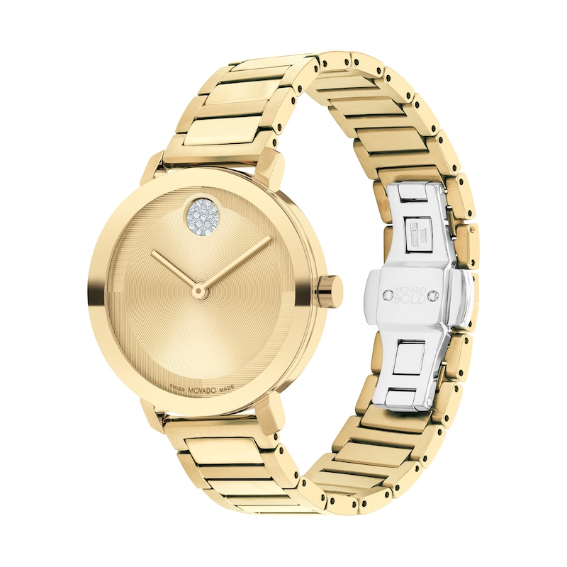 Ladies' Movado Bold® Evolution Crystal Accent Gold-Tone IP Watch with Textured Tonal Gold-Tone Dial (Model: 3601106)