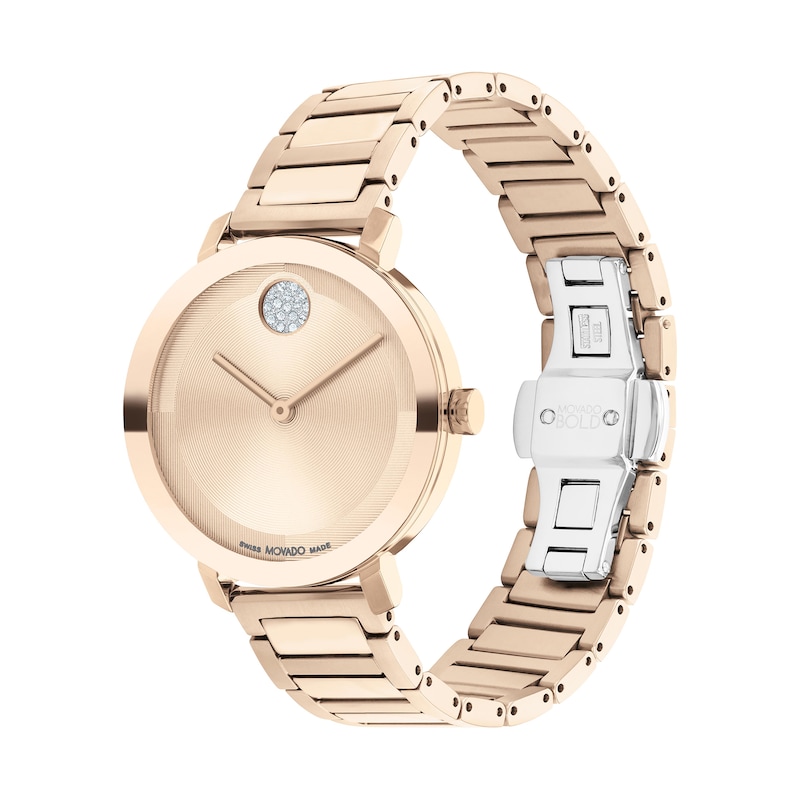 Ladies' Movado Bold® Evolution Crystal Accent Rose-Tone IP Watch with Textured Tonal Rose-Tone Dial (Model: 3601107)|Peoples Jewellers