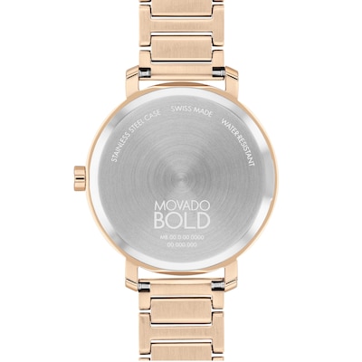 Ladies' Movado Bold® Evolution Crystal Accent Rose-Tone IP Watch with Textured Tonal Rose-Tone Dial (Model: 3601107)