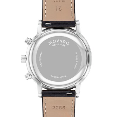 Men's Movado Museum® Classic Black Strap Chronograph Watch with Black Dial and Date Window (Model: 0607778)