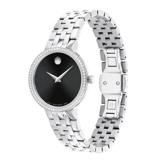 Ladies' Movado Museum® Classic 0.26 CT. T.W. Diamond Watch with Black Dial (Model: 0607814)