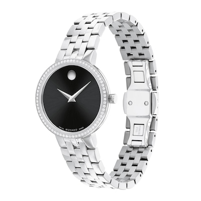 Ladies' Movado Museum® Classic 0.26 CT. T.W. Diamond Watch with Black Dial (Model: 0607814)