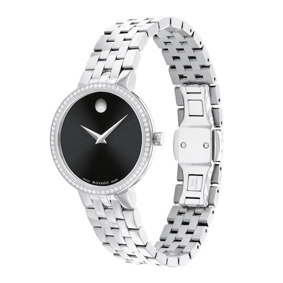 Ladies' Movado Museum® Classic 0.26 CT. T.W. Diamond Watch with Black Dial (Model: 0607814)