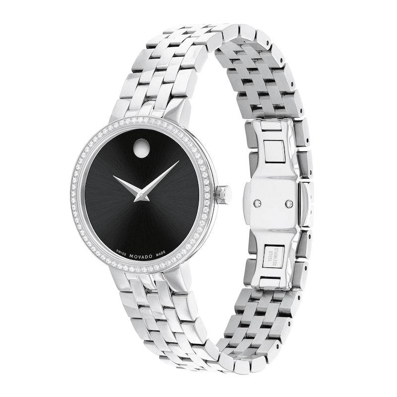 Ladies' Movado Museum® Classic 0.26 CT. T.W. Diamond Watch with Black Dial (Model: 0607814)|Peoples Jewellers