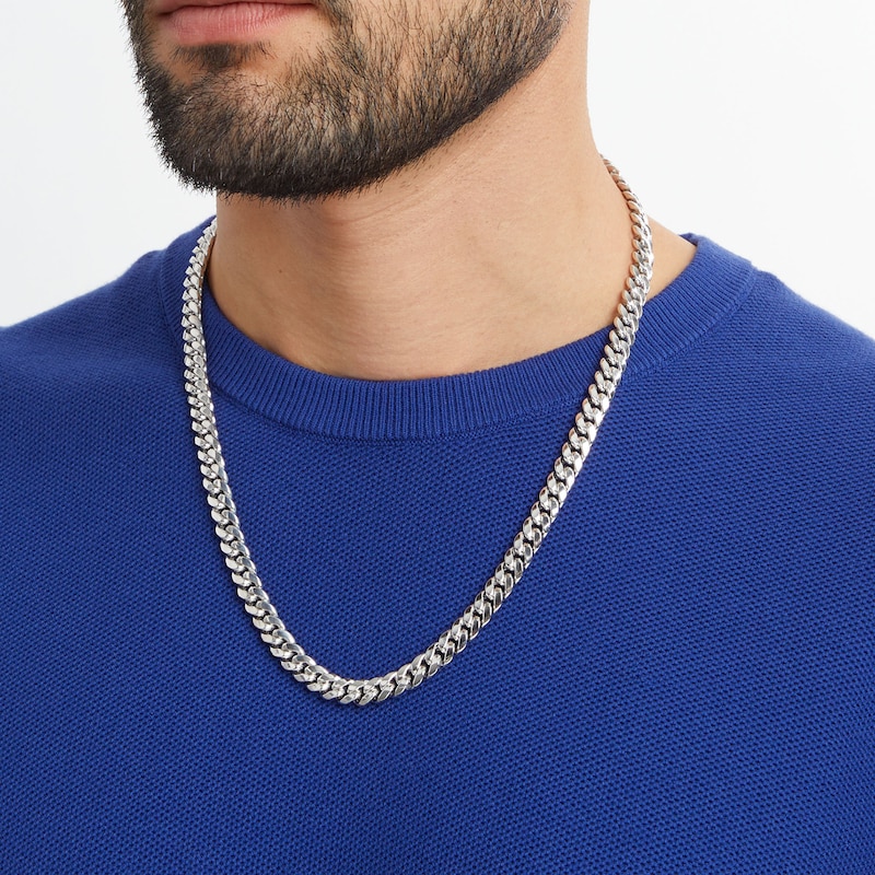 Men's 7.6mm Cuban Curb Chain Necklace in Hollow 14K White Gold - 22"|Peoples Jewellers