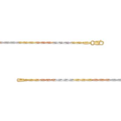 Ladies' Diamond-Cut 1.6mm Rope Chain Necklace in Solid 10K Tri-Tone Gold - 18"