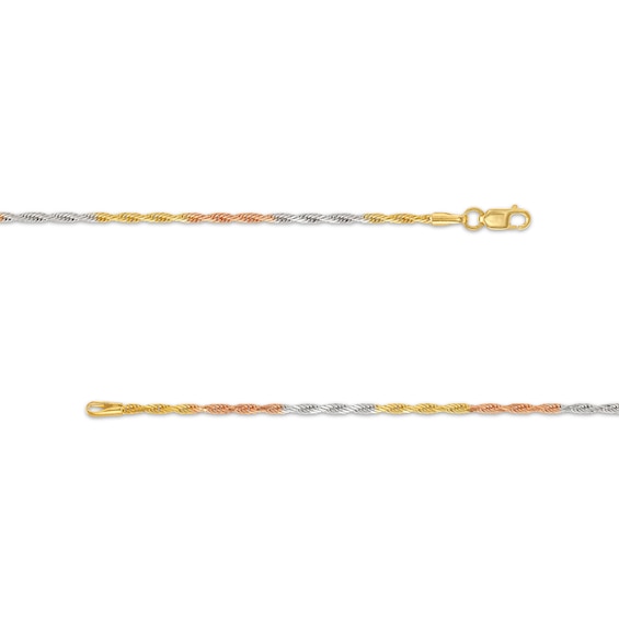 Ladies' Diamond-Cut 1.6mm Rope Chain Necklace in Solid 10K Tri-Tone Gold - 18"