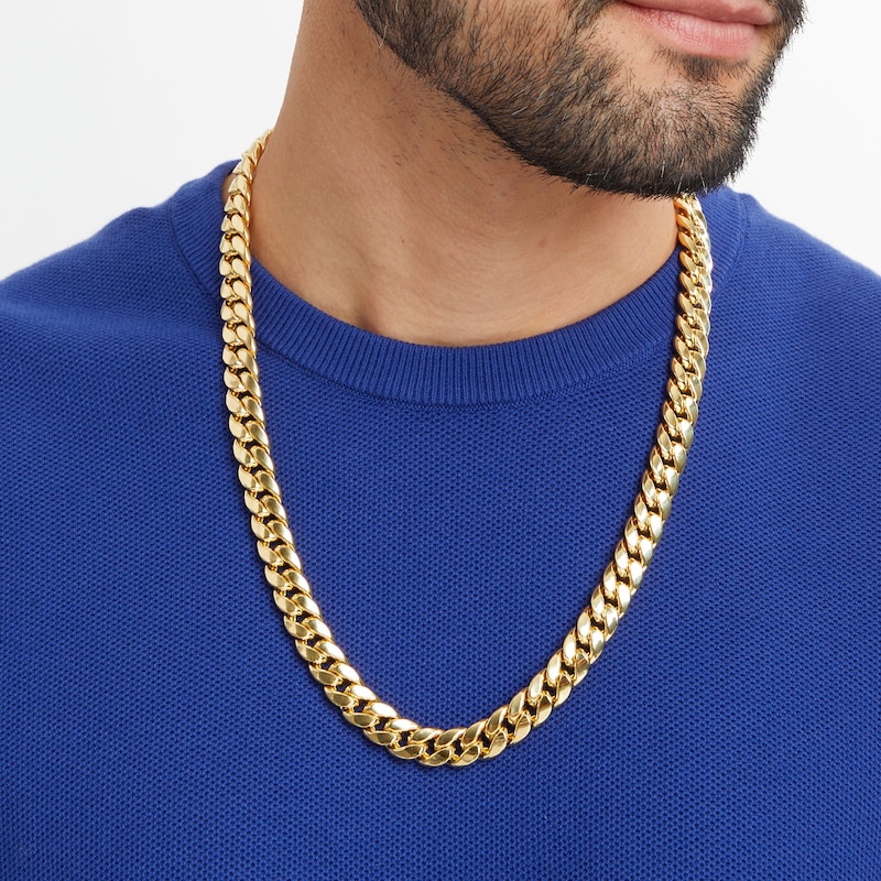 Men's 11.3mm Cuban Curb Chain Necklace in Hollow 10K Gold - 24"|Peoples Jewellers