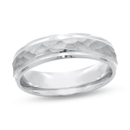 Men's Engravable Hammered 6.0mm Comfort-Fit Band in Sterling Silver (1 Line)