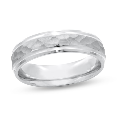 Men's Engravable Hammered 6.0mm Comfort-Fit Band in Sterling Silver (1 Line)