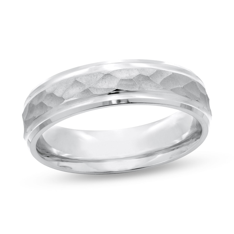 Men's Engravable Hammered 6.0mm Comfort-Fit Band in Sterling Silver (1 Line)|Peoples Jewellers