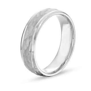 Men's Engravable Hammered 6.0mm Comfort-Fit Band in Sterling Silver (1 Line)