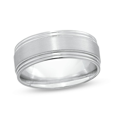 Men's Engravable Milgrain Edge 8.0mm Comfort-Fit Band in Sterling Silver (1 Line)