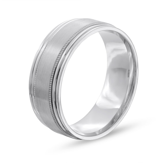 Men's Engravable Milgrain Edge 8.0mm Comfort-Fit Band in Sterling Silver (1 Line)