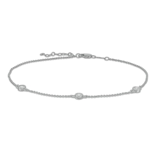 Diamond Accent Bezel-Set Station Anklet in Sterling Silver - 10"