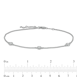 Diamond Accent Bezel-Set Station Anklet in Sterling Silver - 10"