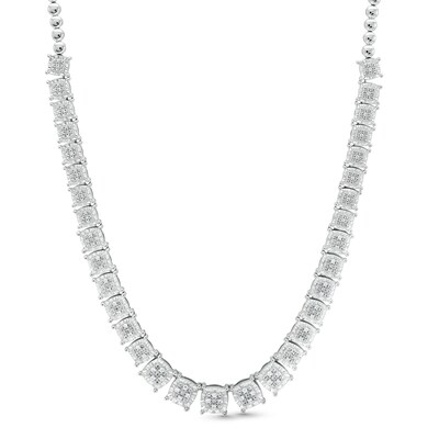 0.33 CT. T.W. Diamond Cushion-Shaped Link and Bead Necklace in Sterling Silver - 17"